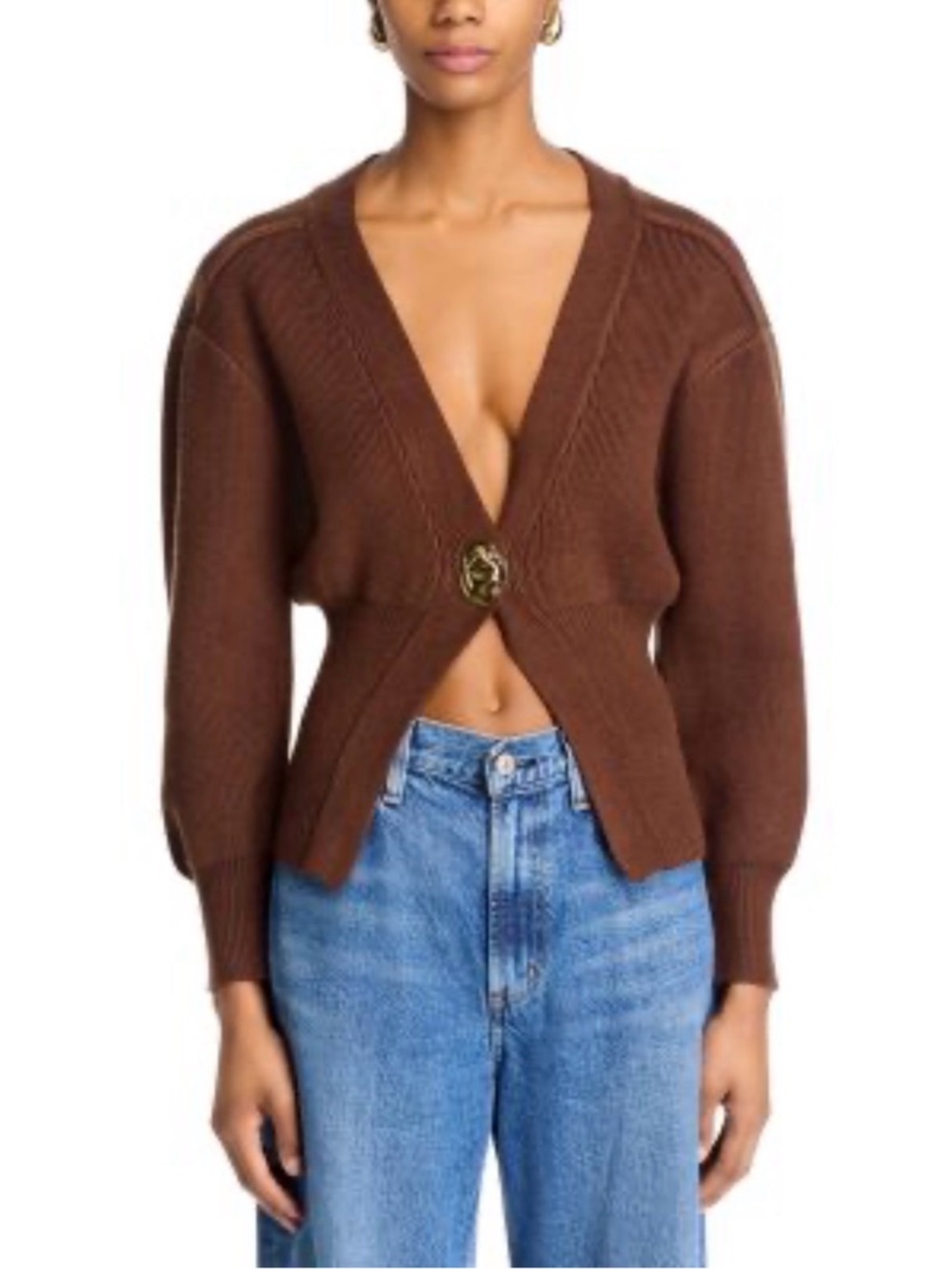 Urban Revivo Brown Balloon Sleeve Single-Button Cardigan Sweater size 6